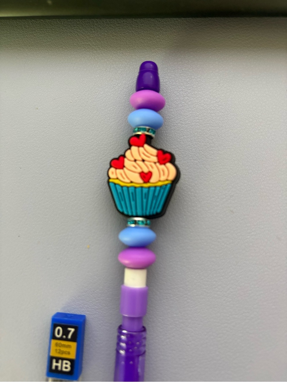 Hand Crafted Cupcake Bead Mechanical Pencil - Purple